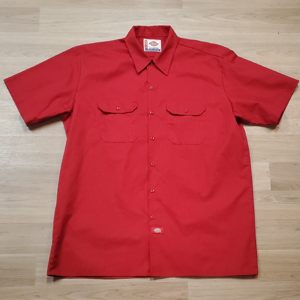 Dickies Men's Casual Red Button Down Shirt
